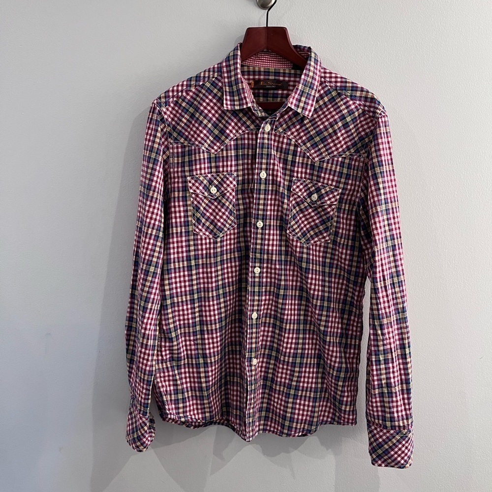 Ben Sherman Red w/blue/yellow/white Checked Point Collar Size XL(17-36)